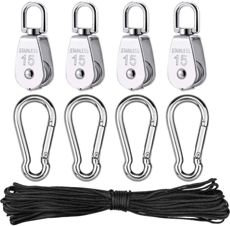 ZVD-parts Edelstahl-Umlenkrolle, Einzel-Heberolle mit Seil für Seile Camping Wandern