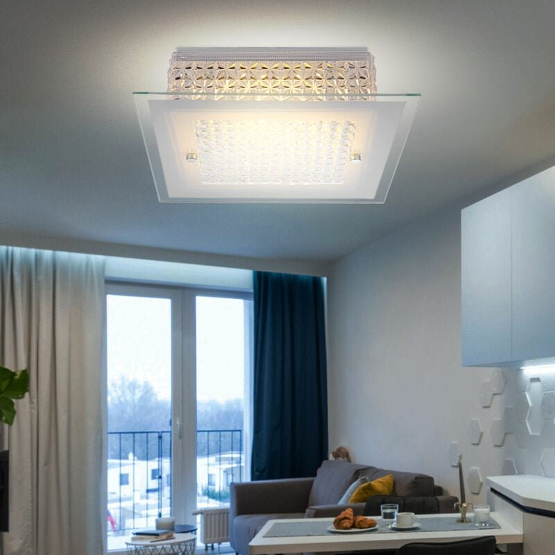 Led Deckenleuchte Kristalle Kristallleuchte Glas opal Deckenlampe Wohnzimmer, Metall Chrom, led 12W 1030Lm warmweiß, LxB...