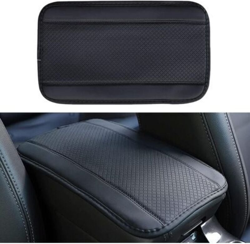 LaBlanc - Universelles Auto-Armlehnenkissen 32 cm x 19 cm, Faserleder mit geprägter Doppellinie, rutschfest für Armlehne...