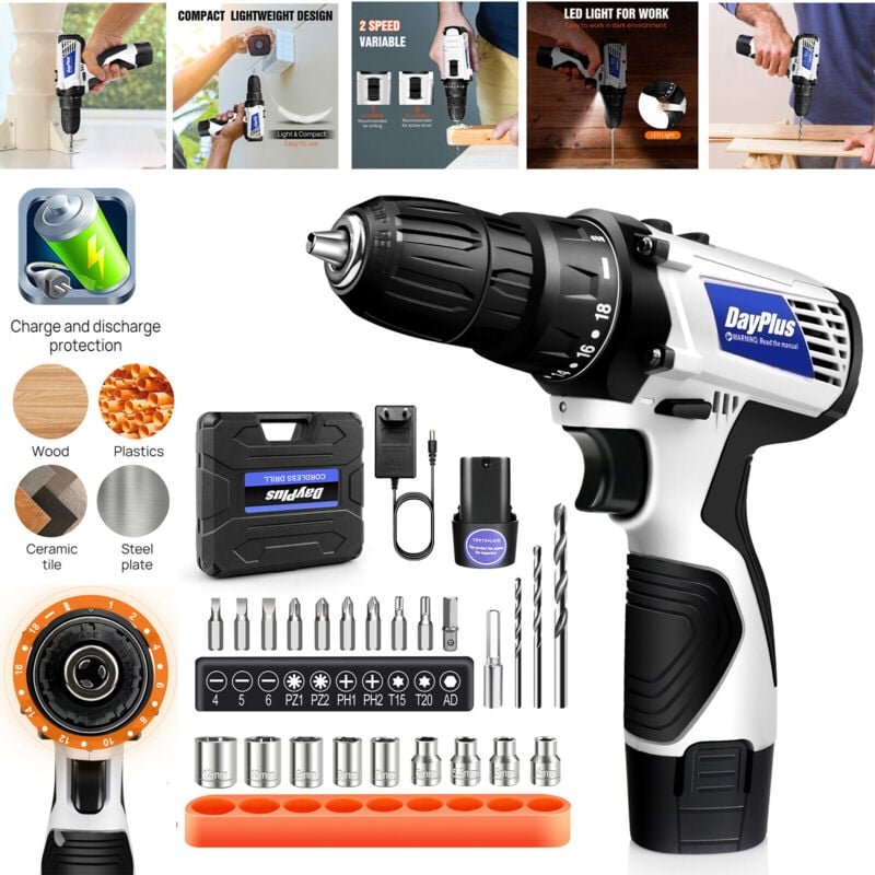 Dayplus - Akkuschrauber mit Akkus und Ladegerät Bohrschrauber Schrauber