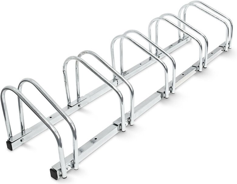 Fahrradständer, Für 5 Fahrräder, Boden- und Wandmontage, Mehrfachständer, hbt: ca. 26 x 130 x 32 cm, silber - Relaxdays