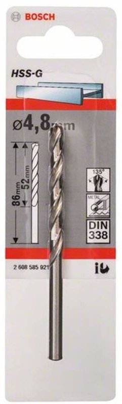 Thumbnail - Bosch Metallbohrer HSS-G DIN 338 4,8 x 52 x 86 mm - 2608585921