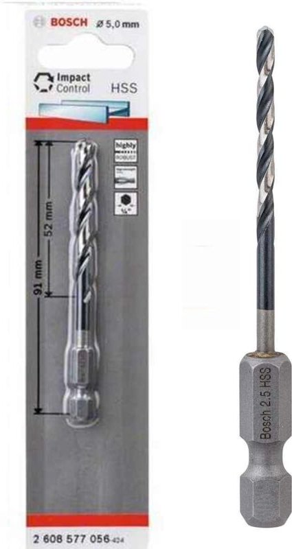 Bosch Professionel HSS Metall Bohrer 5 mm 1/4 Hex IMACT CONTROL Sechskant Schaft