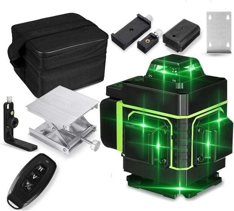 4D-Laserebene, 16 Linien, grünes Licht, 360°-Kreuzlinie, selbstnivellierendes Messwerkzeug, LED-Anzeige