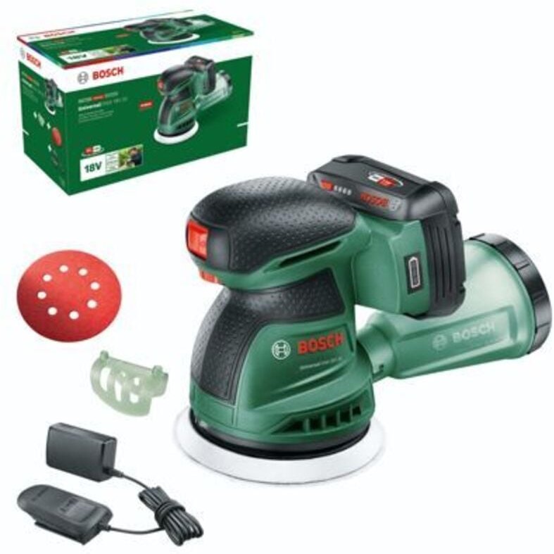 Akku-Exzenterschleifer UniversalOrbit 18V-20, incl. 1x Akku pba 2 Ah, Ladegerät, Zubehör, Karton - Bosch