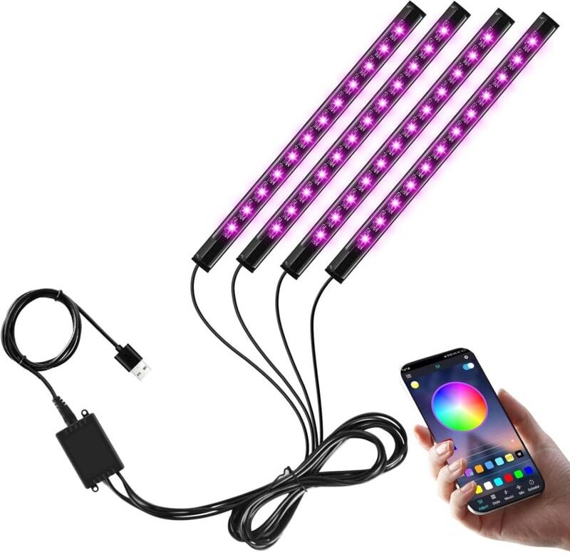 Auto-Innenbeleuchtung, Auto-Innenraum-LED-Auto-Innenlampe, Auto-LED-Lichtleiste, 48LED mehrfarbiges Auto-Atmosphärenlich...