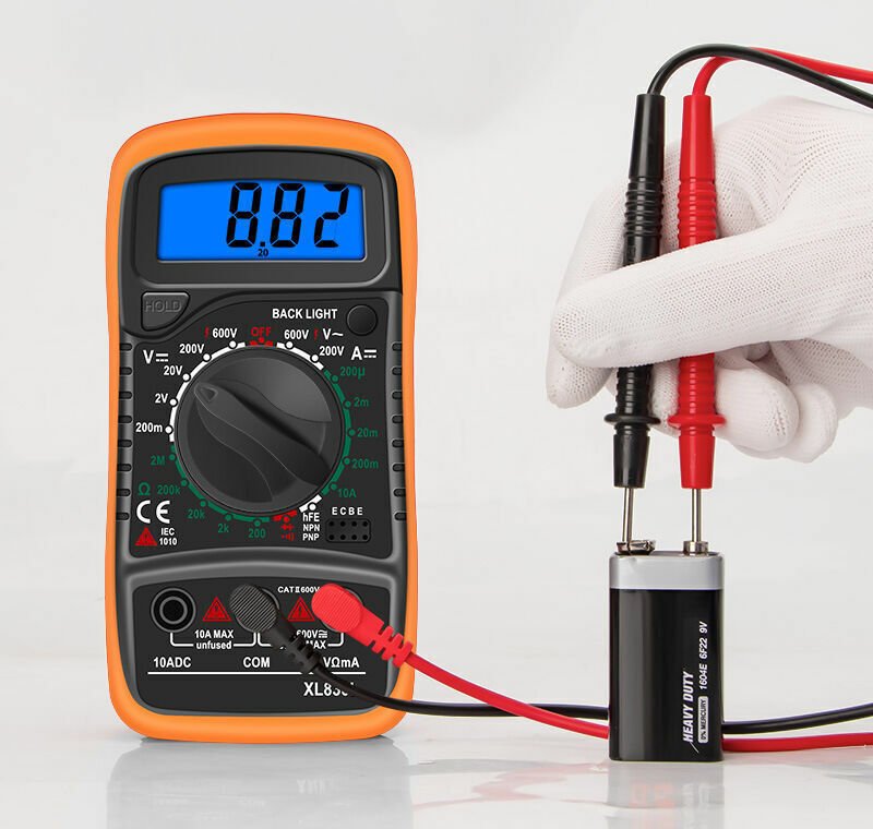 XL830L Digitalmultimeter, Batterietester, Strom, AC/DC-Spannung, Widerstand mit hintergrundbeleuchtetem LCD-Display