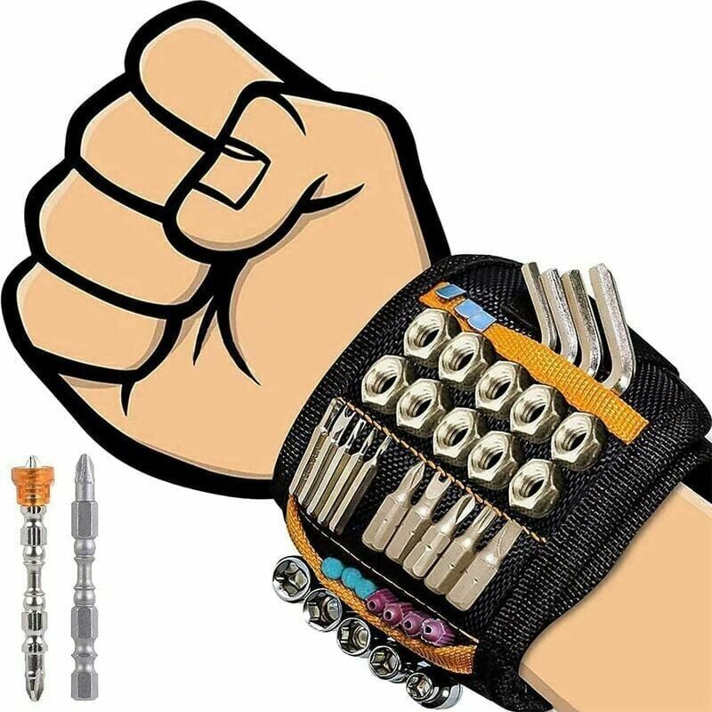 Magnetisches Armband mit 20 starken Magneten zum Halten von Schrauben, Nägeln, Bohrern, 2 unsichtbaren Aufbewahrungstasc...