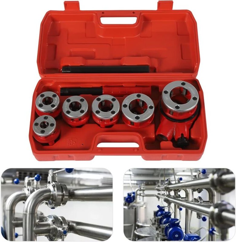 Klempner-Rohrgewinde-Kit Manuelles Einfädler-Set Gewindeschneidkluppe Ratchet Pipe Threader Kit mit 6 Matrizen-1/4",3/8"...