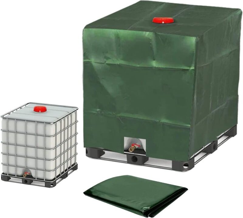 Plane für 1000 l IBC-Tank, Wassertank-Plane, Schutzhülle für Tank, staubdichte Tankabdeckung, Grün – 120 x 100 x 116 cm
