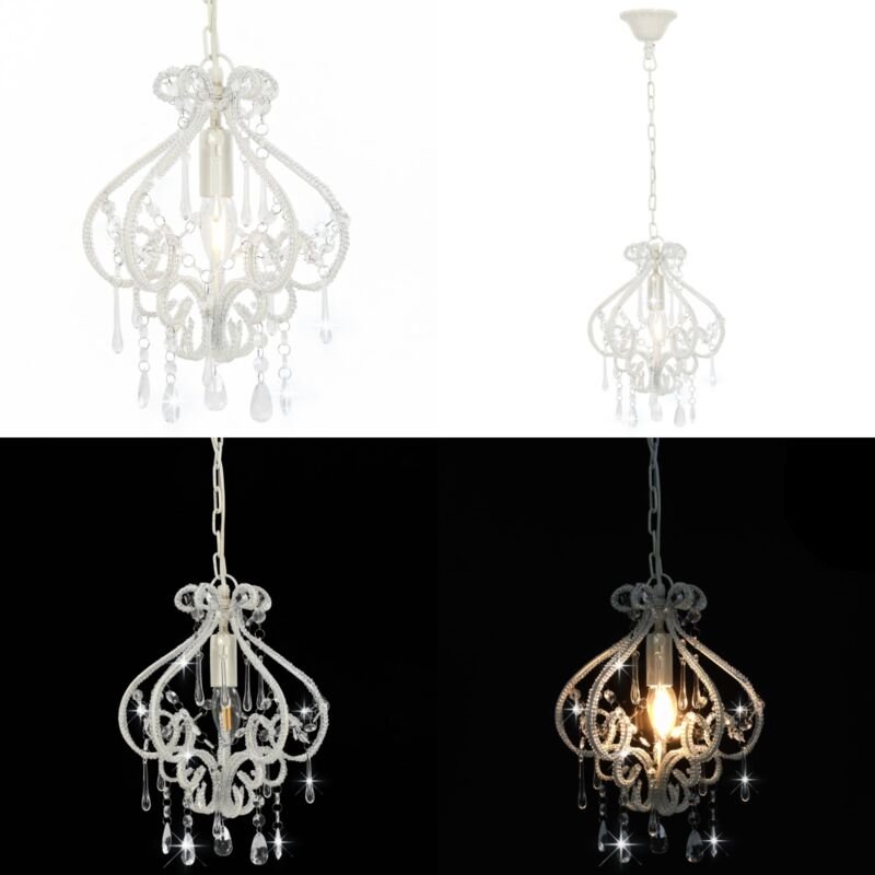 Vidaxl - Deckenleuchte mit Perlen Weiß Rund E14 - Dekorleuchte - Kristallleuchte - Pendelleuchte - Wohnzimmer Deko - Sch...