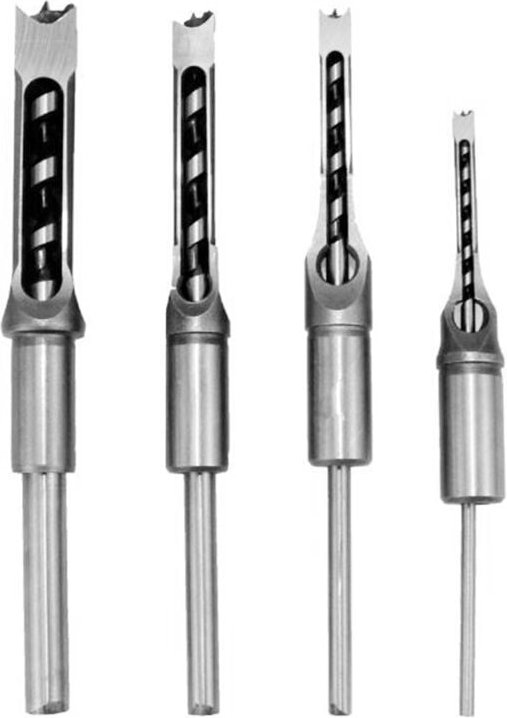 Ej.life - 4-teiliges Meißel-Set für Vierkantlöcher, Bohrer, Hohlmeißel aus Stahl, Holzbearbeitungswerkzeug-Set (1/4-1/2-...