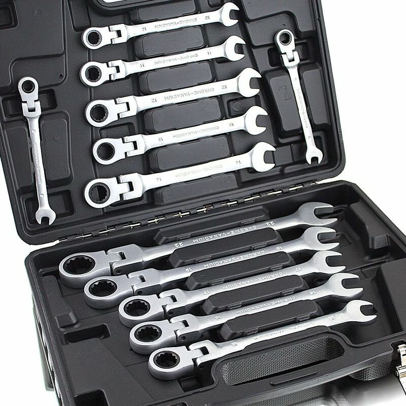 12 tlg Flexible Ratschenschlüssel Ringschlüssel Knarren Ratschen SET