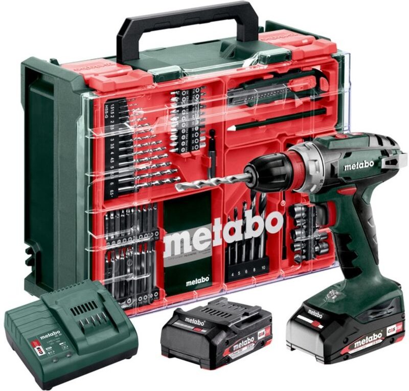 Metabo - Akku-Bohrschrauber bs 18 Quick Set, incl. 2x Akku Li-Power 2 Ah, Ladegerät, Zubehör-Set, Kunststoffkoffer