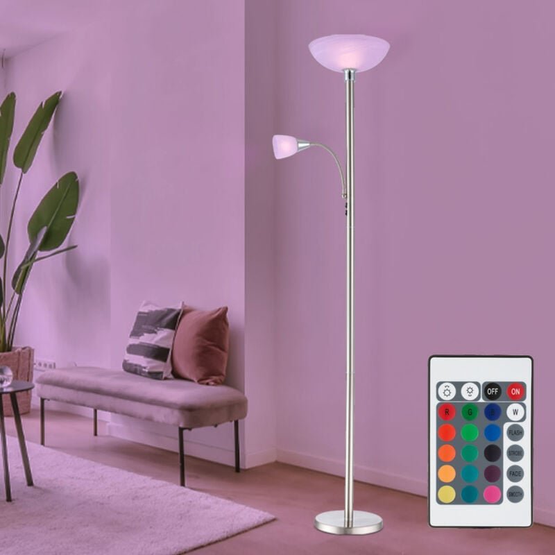 Globo Lighting - Stehlampe Deckenfluter Wohnzimmerlampe Schlafzimmerleuchte Stehleuchte, Metall Glas nickel Chrom, rgb l...