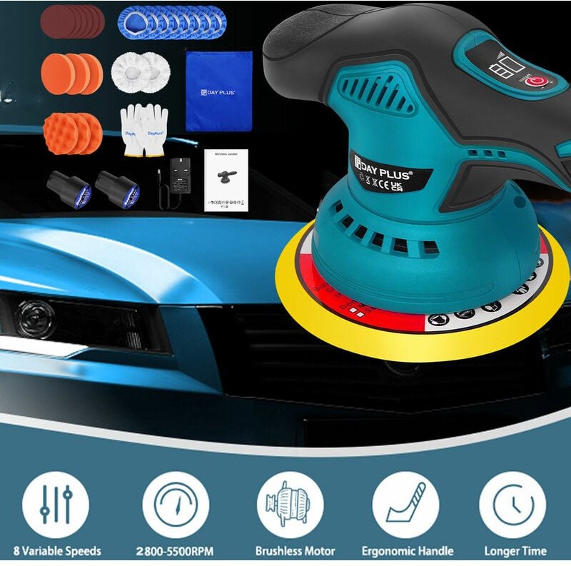 Dayplus - Exzenter Poliermaschine Akku 12V Auto Polierer Poliergerät 150mm Politur set de