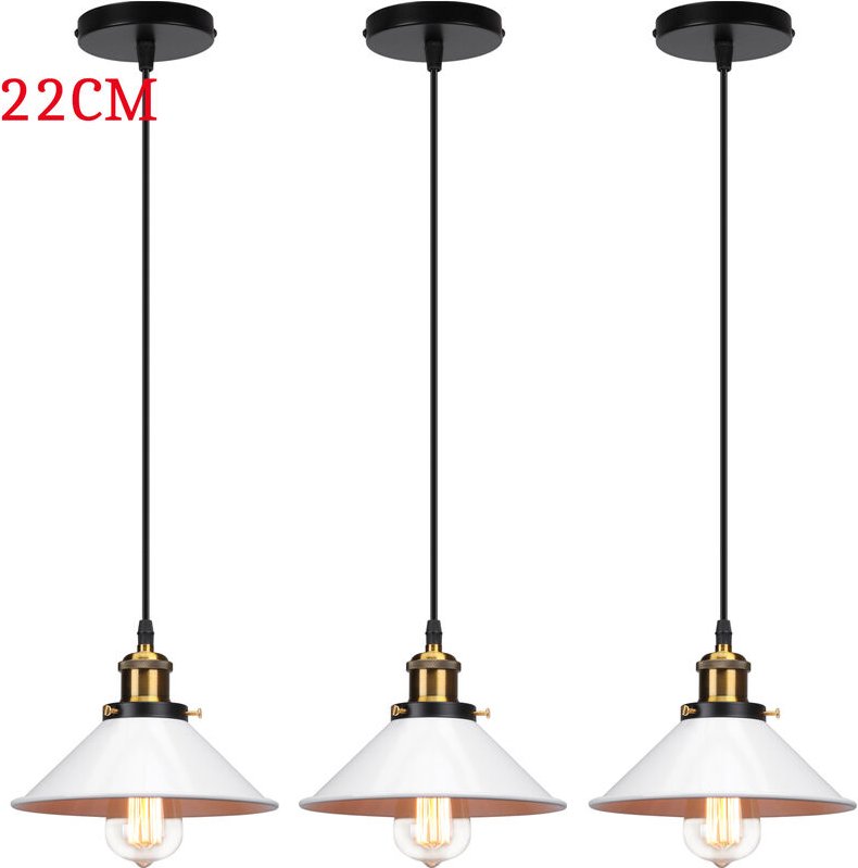 Pendelleuchte Edison Hängelampe mit Ø22cm Regenschirm Lampenschirm Eisen Art Lampe für Loft Esszimmer Wohnzimmer Weiß 3P...