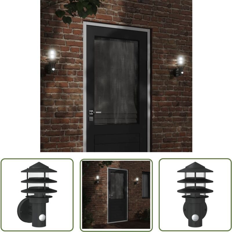 Außenwandleuchte mit Bewegungsmelder Schwarz Edelstahl - Outdoor-Beleuchtung - Wandleuchte - Bewegungsmelder - Edelstahl...