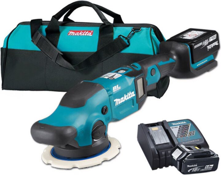 Makita - Poliermaschine 18 v Li-Ion 5 Ah 2 Akkus, Ladegerät, Koffer - DPO600RTE