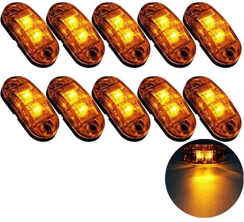 DEBUNS 10 x 2 LED-Seitenmarkierungsleuchten, 12/24 V, LED-Umrissleuchten, Anhänger-Seitenleuchte, gelbe Warnleuchte für ...