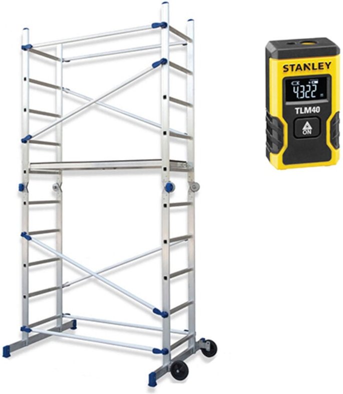 Alu Gelenkgerüst, HxBxT 310x155x112cm klappbar, auch als Arbeitsplattform, Leiter, Stehleitern verwendbar, 2 Rollen, max...