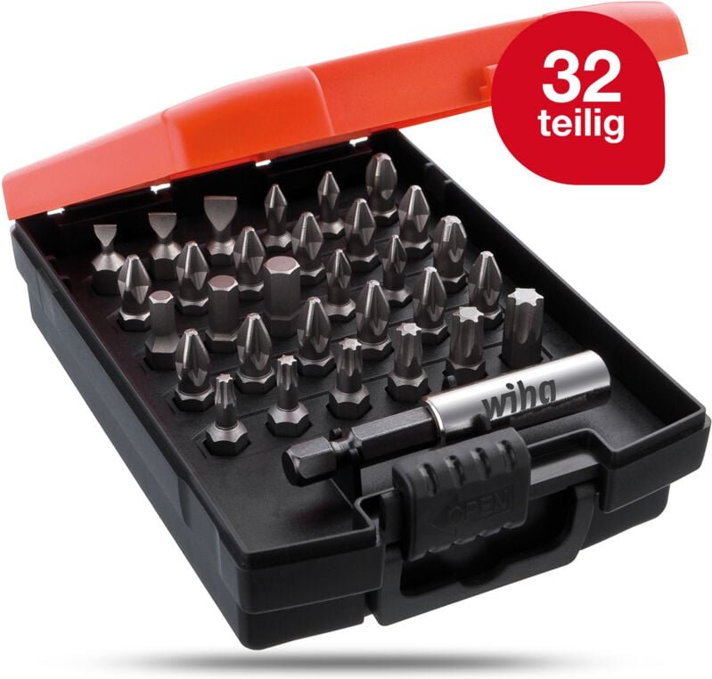Bit Set 32-teilig inkl. Box i Standard 25 mm gemischt 1/4' C6,3 i Bitbox mit magnetischem Bithalter i Bitsatz für Akkusc...