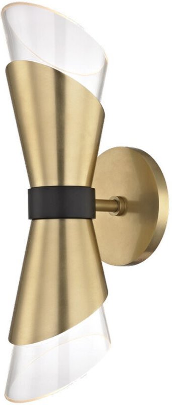 Angie 2-flammige Wandleuchte Messing, Schwarz, Glas