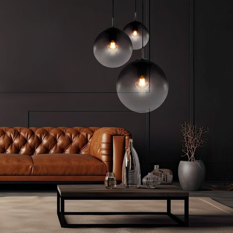 Pendelleuchte Rauchglas Hängeleuchte Glas chrom Deckenlampe für Ihr Wohnzimmer, Kugelform, 3x E27, DxH 51x120 cm, Esszim...