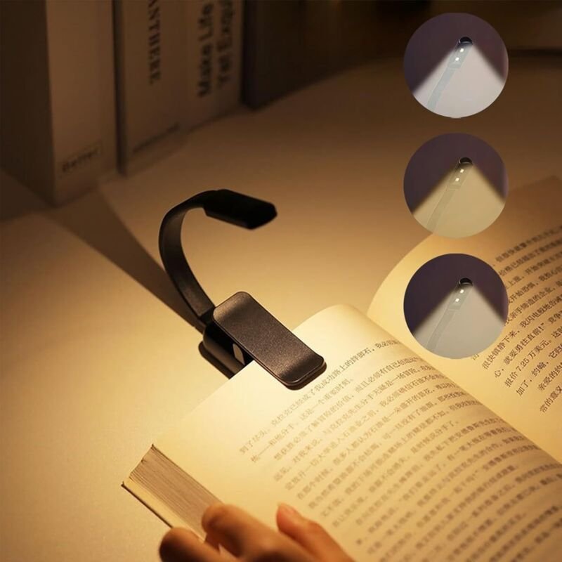 Leselampe Buch Klemme, Wiederaufladbar Buchlampe, 3 Farbtemperatur Modi, USB Wiederaufladbare Klemmleuchte, 360° Flexibe...