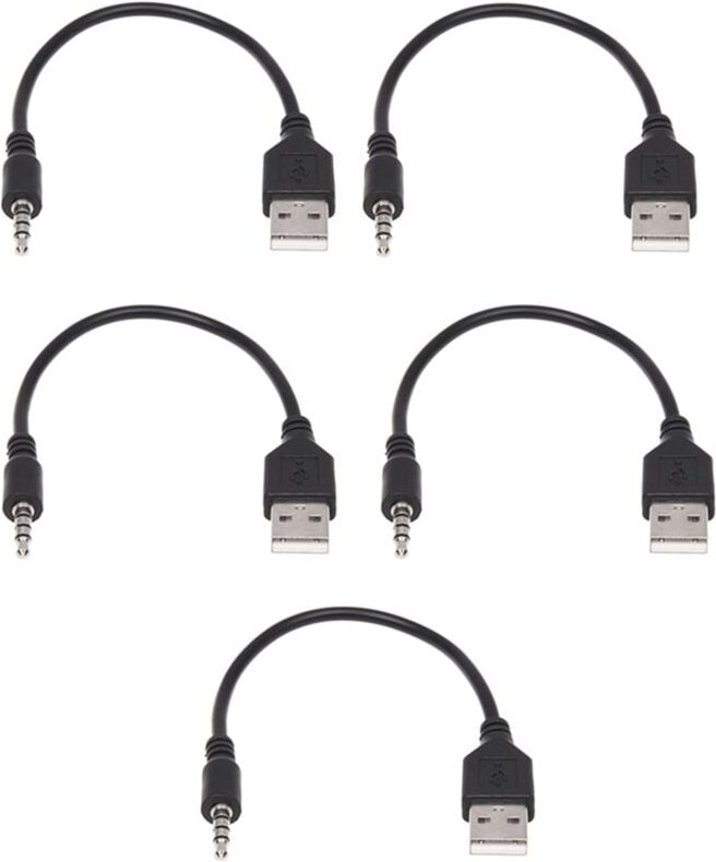 5Stück 3.5 mm Klinkenstecker AUX Audio Jack zum USB 2.0 Maennlichen Ladekabel Adapterkabel Fuer Auto MP3