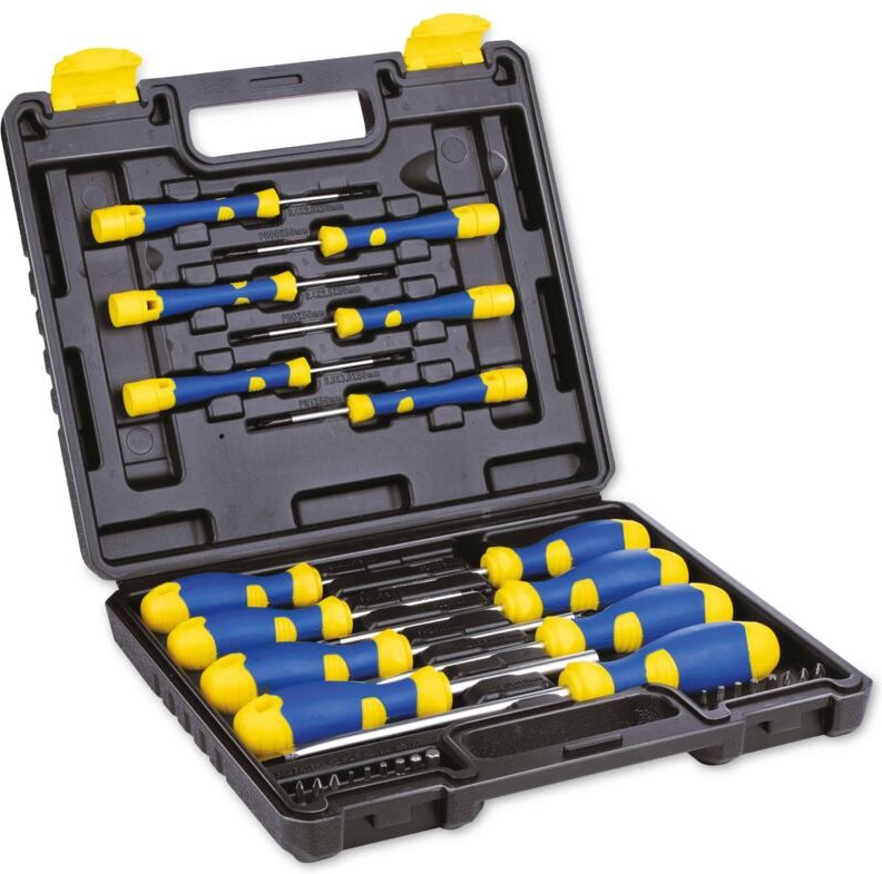 KINZO Schraubendrehersatz, 32-teilig, mit Koffer, gelb-blau