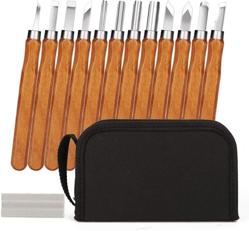 Stechbeitel, Stechbeitelwerkzeug Kit, 12 Teile diy Schnitzwerkzeug mit Schleifstein