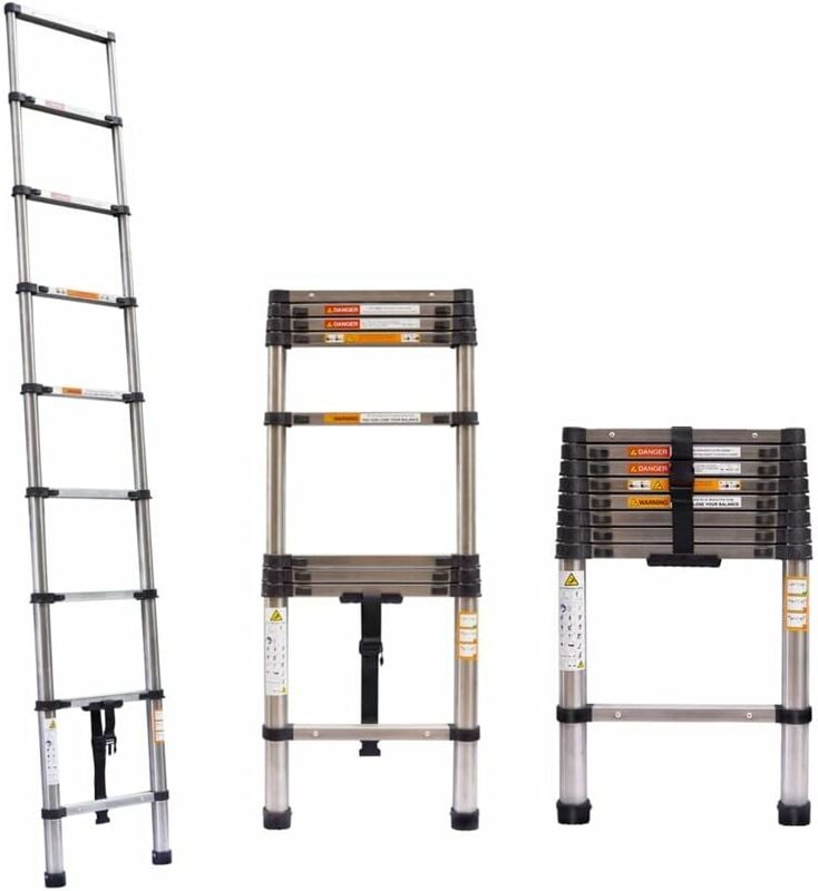 Teleskopleiter 2,6m Mehrzweckleiter Ausziehleiter mit Rutschfester 9 Stufen Edelstahl Klappleiter, Robust Stehleiter 150...