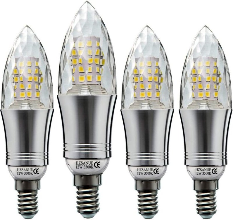 Jusch - 4er-Set E14 12W kerzenförmige LED-Glühbirne, 100W-äquivalente Glühlampe, warmweißes Licht, kleine Kerzenbirne mi...