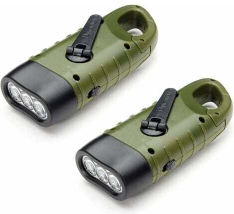Tigrezy – wiederaufladbare Solar-Taschenlampe (2 Stück), LED-Taschenlampe'Notfall-Dynamo-Kurbel-Taschenlampe mit Karabin...