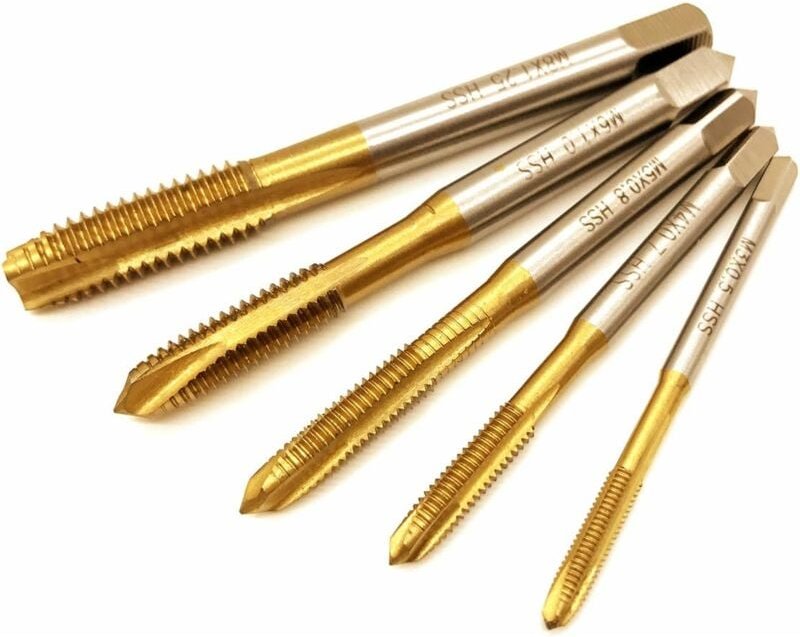 Gotrays - Gewindebohrer- und Schneideisensatz, 5 titanbeschichtete HSS-M3-M4-M5-M6-M8-Rechtsgewindebohrer, Maschinen-Spi...