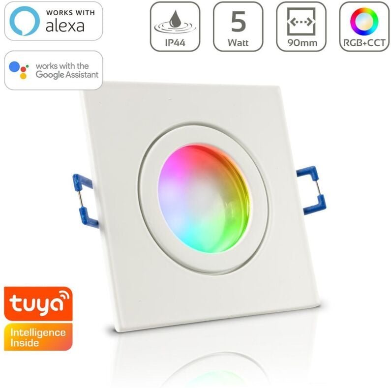 Einbauspot IP44 eckig - Farbe: Weiß - LED Leuchtmittel: GU10 5W RGB+CCT Smart Tuya