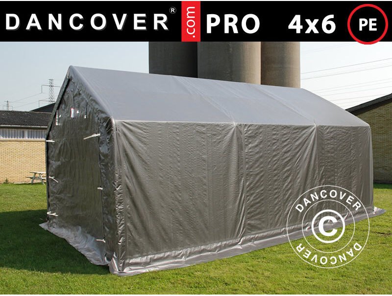 Lagerzelt Zeltgarage PRO Lagehalle 4x6x2x3,1m, PE, Grau