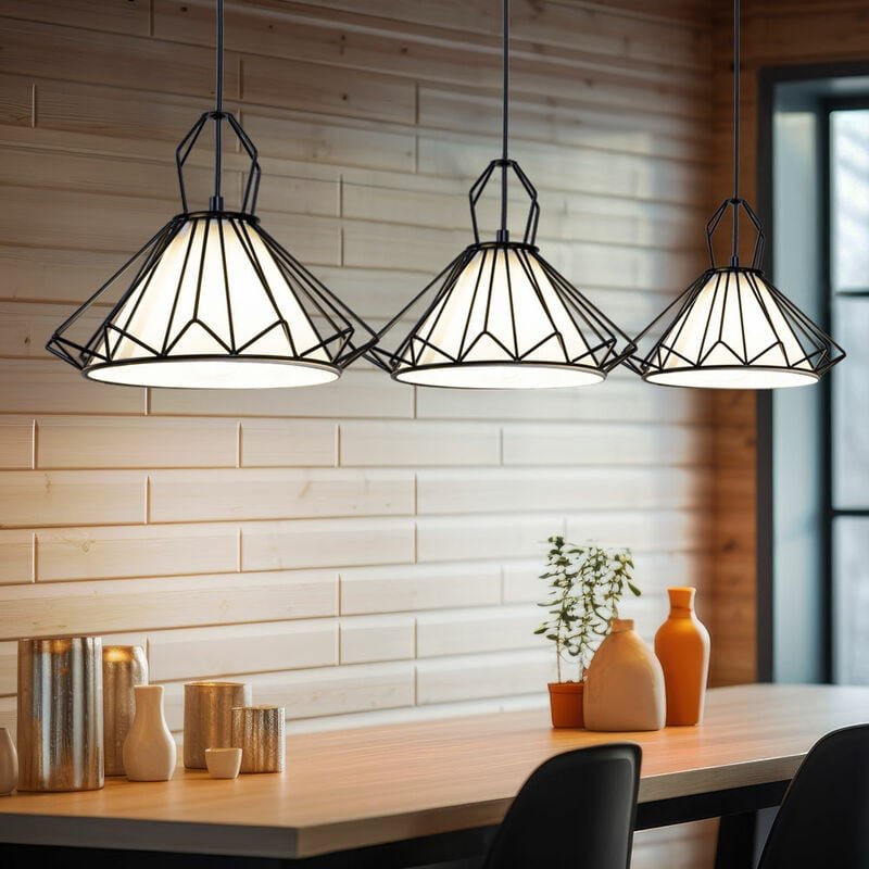 Hängeleuchte Wohnzimmerleuchte Pendellampe Esszimmerlampe Küchenlampe Flurleuchte, 3 Flammig, Metall Textil schwarz weiß...