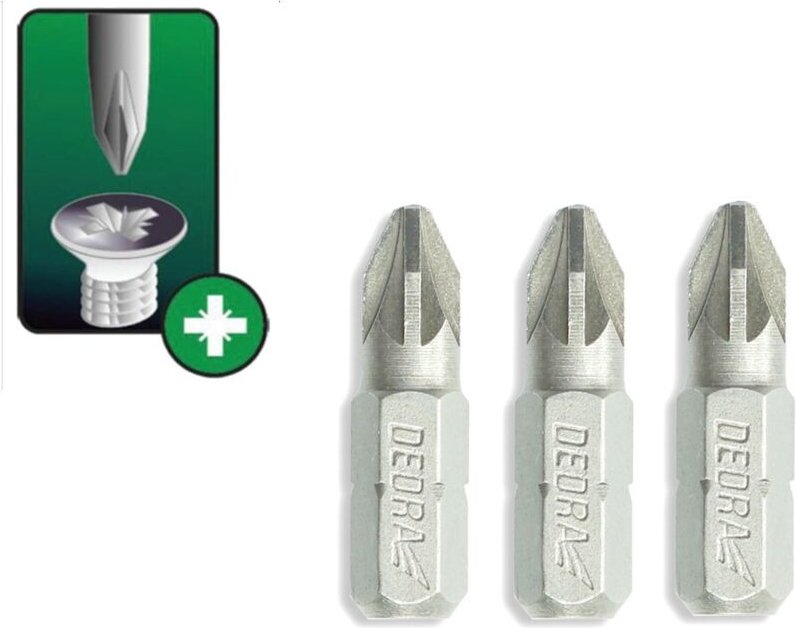 DEDRA - Pozidriv PZ1 Schraubendreherbits 25mm - 3 Stück