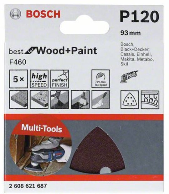 Pro F460 Schleifblatt, 93 x 93 mm G180, 5 Stück - Bosch