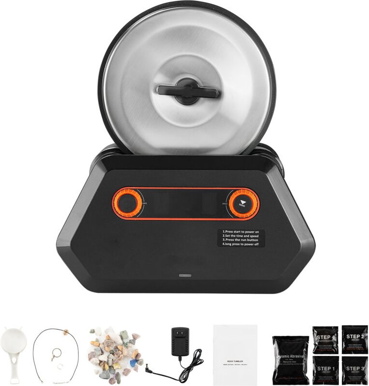 Mophorn Elektrische Poliermaschine für Steine, 1,36 kg Tragkraft, 4 Geschwindigkeitsstufen, Set mit Rohedelsteinen, Poli...