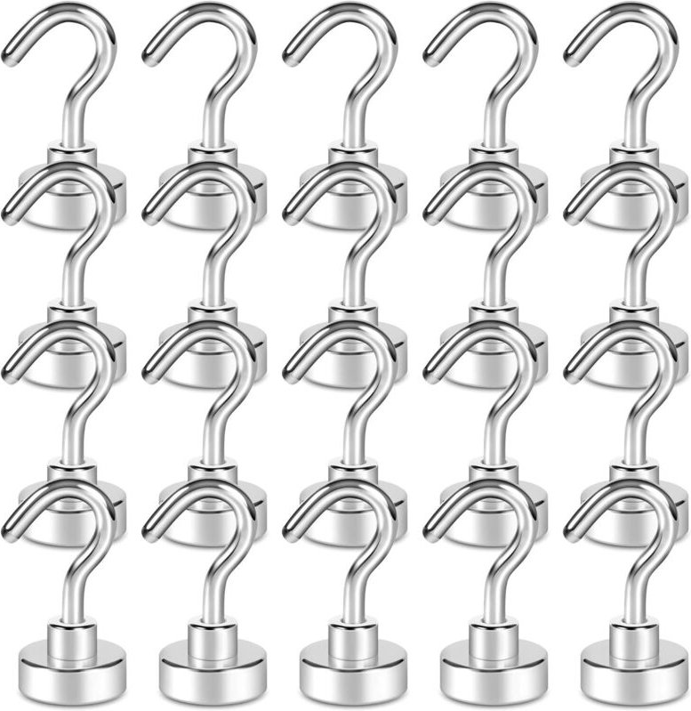 Set mit 20 Magnethaken, 1,5 kg + starker Magnet mit Kühlschrankhaken, robustem Deckenhaken, Magnethaken