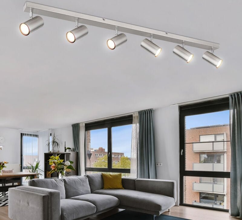 Deckenstrahler silber Spot Deckenleuchte Spotleiste 6 flammig, Metall verchromt skandinavisch, 6x GU10 Fassungen, LxBxH ...