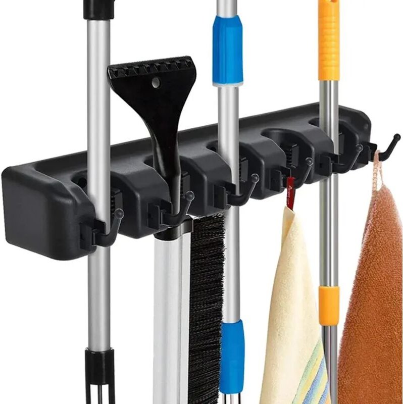 Wandmontierter Besenhalter mit 6 Haken, geeignet für die Wandmontage in Haus, Garage, Küche, Bad und Garten.