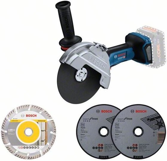 Bosch Akku-Winkelschleifer gws 18V-180 p biturbo Solo + 3 Trennscheiben