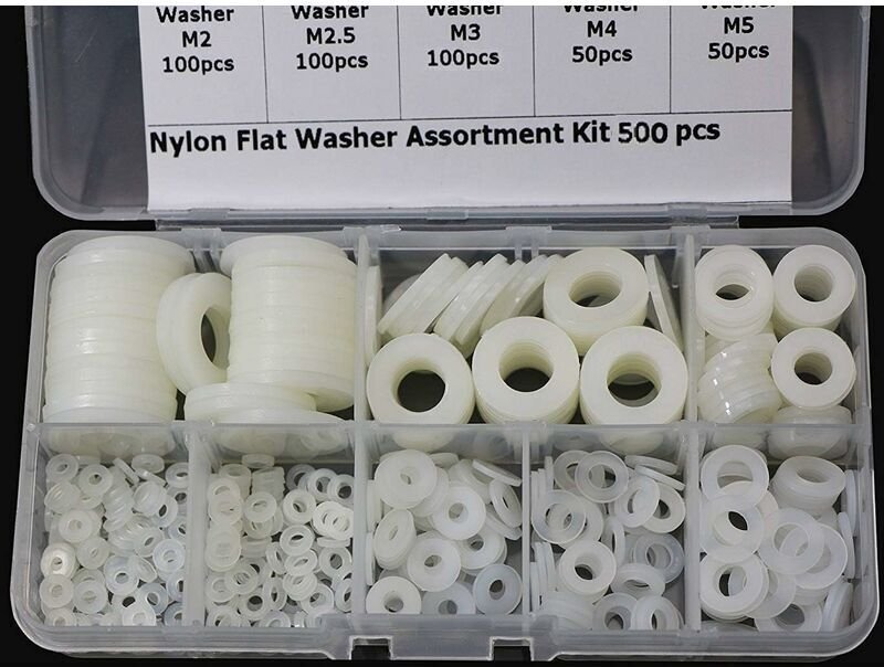 Kunststoffscheiben, Nylon-Distanzscheiben M2, M2,5, M3, M4, M5, M6, M8, M10, Unterlegscheiben für Mechaniker, 500 Stück