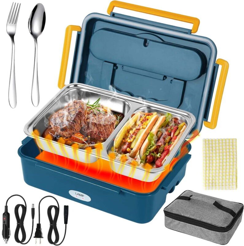 Tragbare elektrische Lunchbox, 1,5 l Fassungsvermögen, 3-in-1-Funktionalität, Zweizonen-Temperaturregelung, Innenbehälte...
