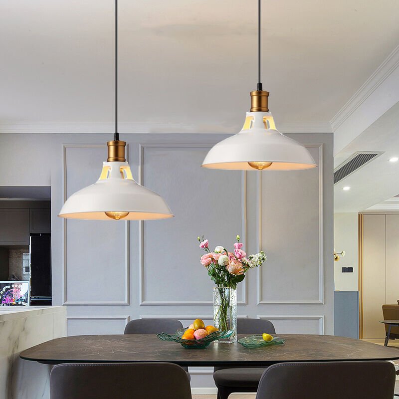 Pendelleuchte Lampenschirm Retro Hängelampe aus Metall Edisen E27 Lampe für Loft Esszimmer Wohnzimmer Flur Weiß - 2PCS