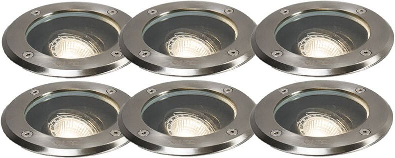 6er Set Outdoor Bodenstrahler Edelstahl IP65 - Delux